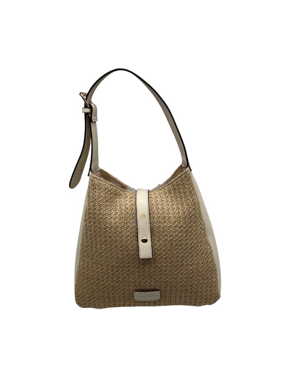 Tommy Bahama Tan Straw Logo Tab Raffia Hobo Bag